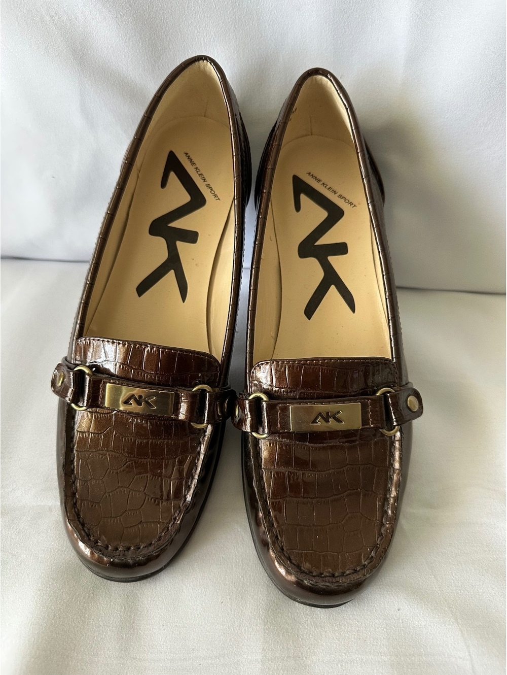 Anne Klein Sport Cincey Women’s 9M Brown Croc Embossed Loafers Driving Shoes